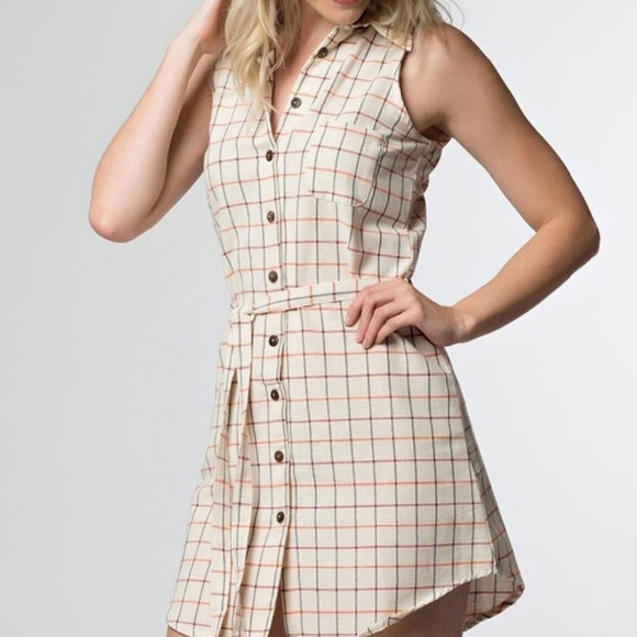 MATA TRADERS | sleeveless button up tie waist windowpane plaid dress - Picture 7 of 7
